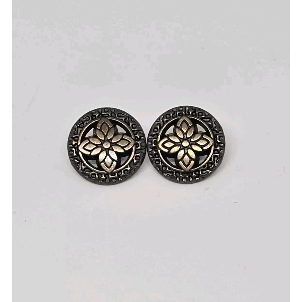 Vintage Style Metal Floral Shank Buttons 2pc Bronze Silver Openwork 5/8 Inch